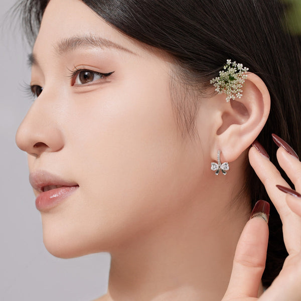 [Clover Jewelrys]Exquisitos Pendientes con Diseño de Lazo en Forma de Corazón