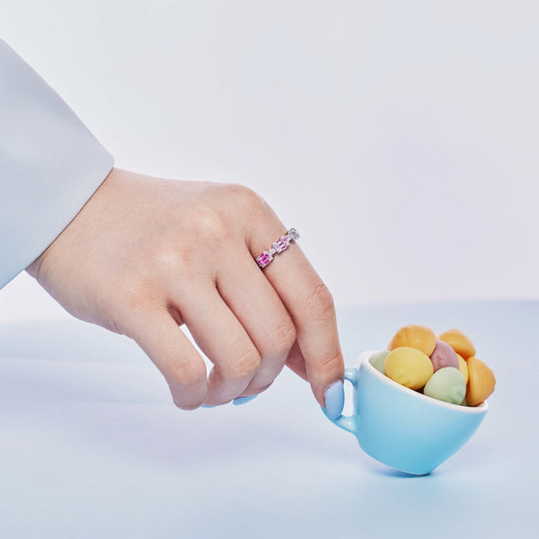 [Clover Jewelrys]Anillo de fiesta único con corte esmeralda y coloridos cristales