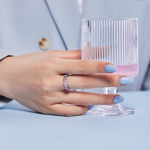 [Clover Jewelrys]Anillo de fiesta único con corte esmeralda y coloridos cristales