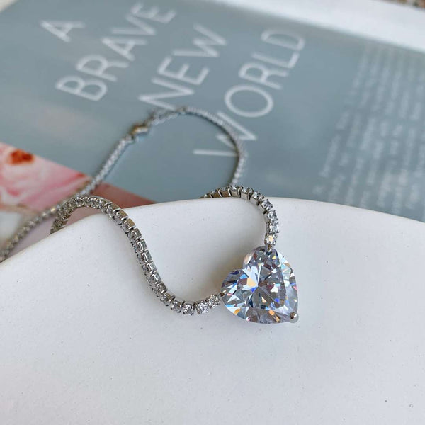 [Clover Jewelrys]8.0 Carat Versatile Colorful Sweet Heart-Shaped Tennis Necklace