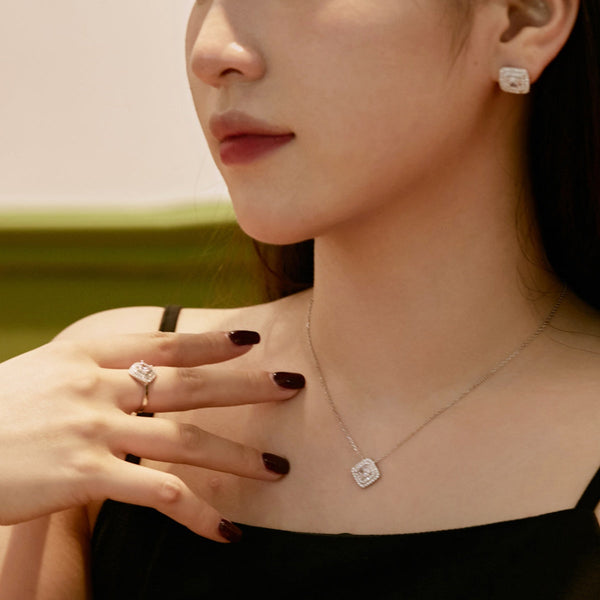 [Clover Jewelrys]Collar brillante con corte Asscher