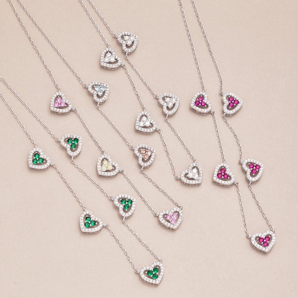 [Clover Jewelrys]Collar Brillante de Cinco Corazones