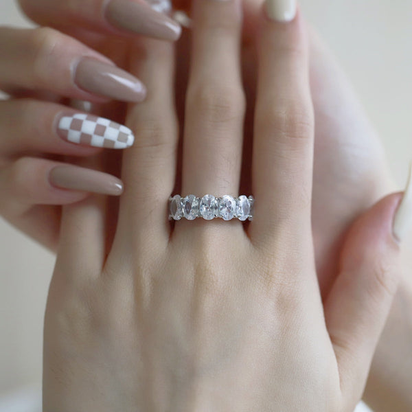 [Clover Jewelrys]Anillo de tenis delicado con talla cojín alargada