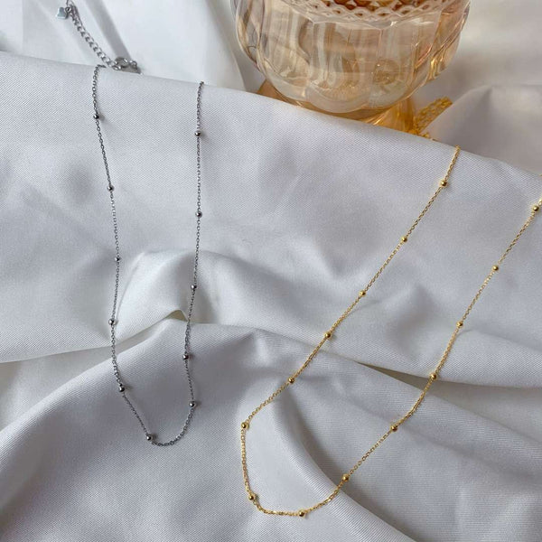 [Clover Jewelrys]Cadena de clavícula con cuentas pequeñas, Collar sencillo