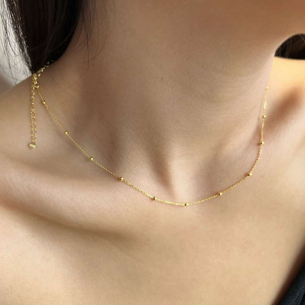 [Clover Jewelrys]Cadena de clavícula con cuentas pequeñas, Collar sencillo