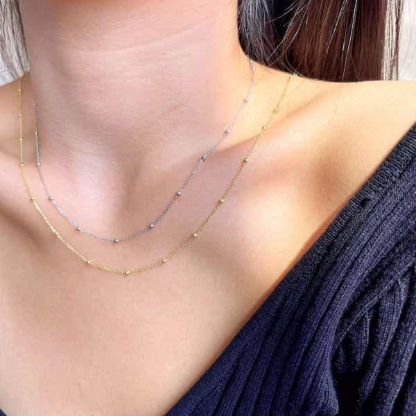[Clover Jewelrys]Cadena de clavícula con cuentas pequeñas, Collar sencillo