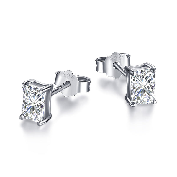 [Clover Jewelrys]Pendientes de botón con piedra central rectangular brillante y elegante