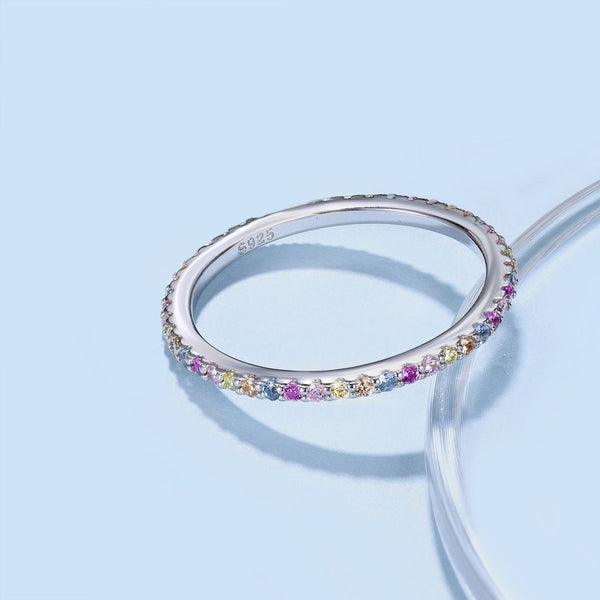 [Clover Jewelrys]Anillo de tenis de corte redondo, colorido y ornamentado