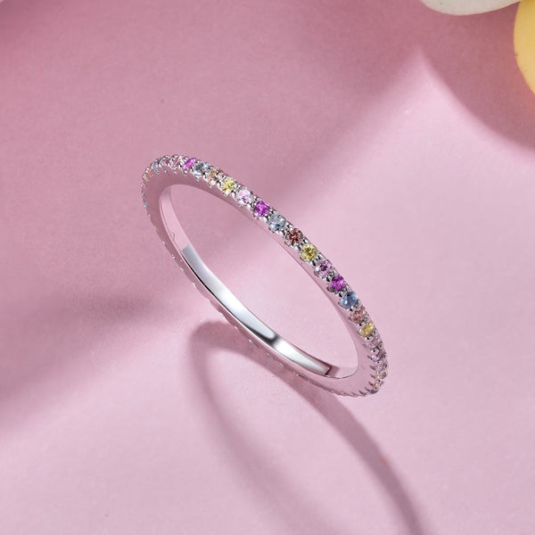 [Clover Jewelrys]Anillo de tenis de corte redondo, colorido y ornamentado