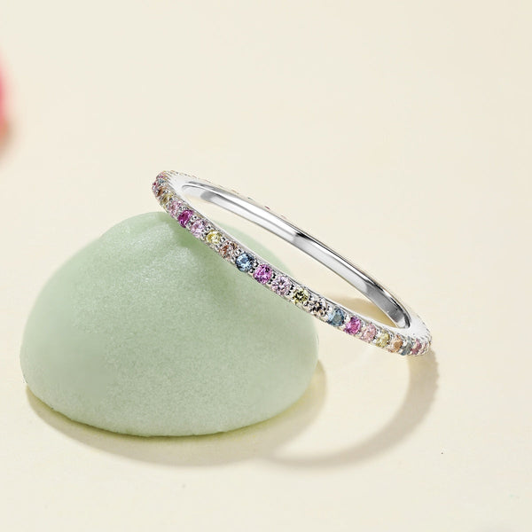 [Clover Jewelrys]Anillo de tenis de corte redondo, colorido y ornamentado