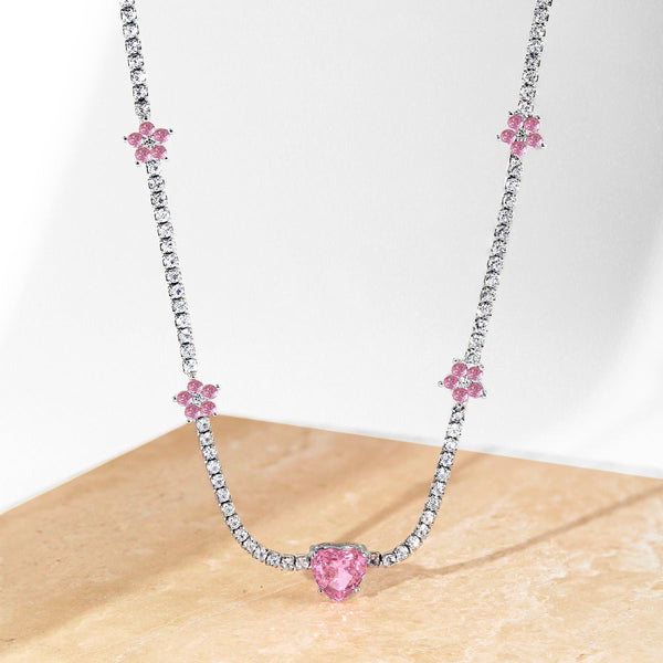 [Clover Jewelrys]Collar de flor y corazón rosa deslumbrante