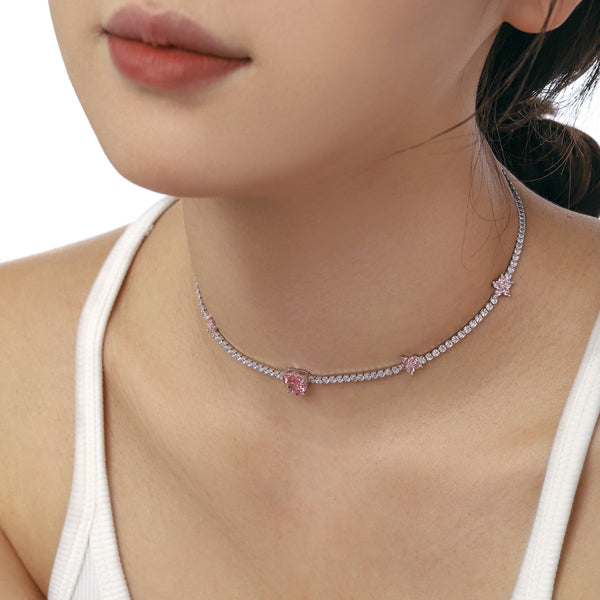 [Clover Jewelrys]Collar de flor y corazón rosa deslumbrante