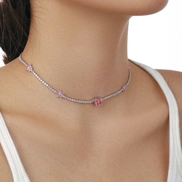 [Clover Jewelrys]Collar de flor y corazón rosa deslumbrante