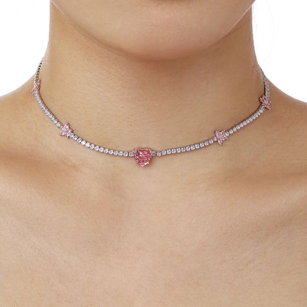 [Clover Jewelrys]Collar de flor y corazón rosa deslumbrante