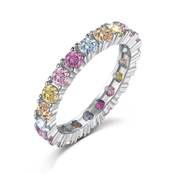 [Clover Jewelrys]Anillo de tenis deslumbrante y brillante de corte redondo
