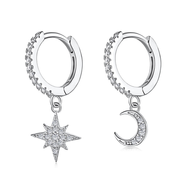 [Clover Jewelrys]Pendientes asimétricos de estrella y luna