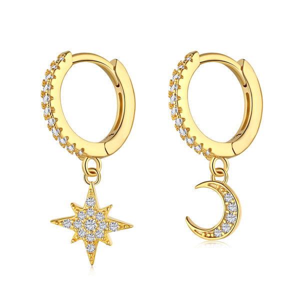 [Clover Jewelrys]Pendientes asimétricos de estrella y luna