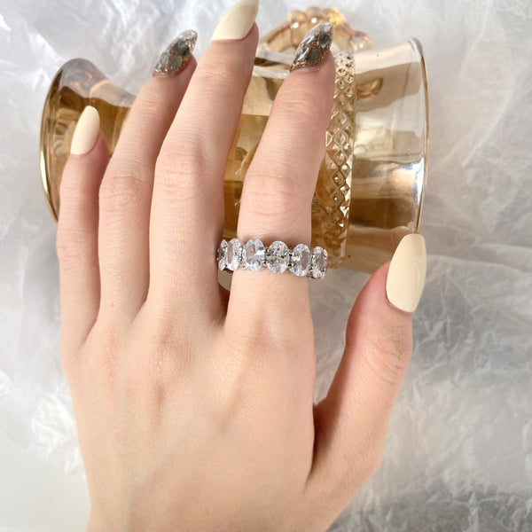[Clover Jewelrys]Anillo de tenis delicado con talla cojín alargada