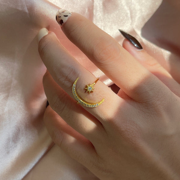 [Clover Jewelrys]Anillo de luna y estrella de la eternidad