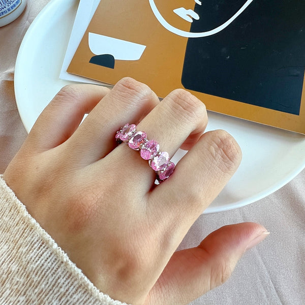 [Clover Jewelrys]Anillo de tenis delicado con talla cojín alargada