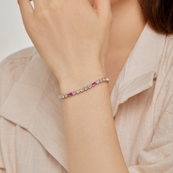 [Clover Jewelrys]Delicada pulsera de fiesta con corte esmeralda y colorida