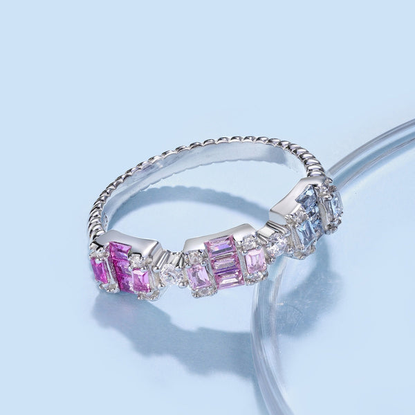 [Clover Jewelrys]Anillo de fiesta único con corte esmeralda y coloridos cristales