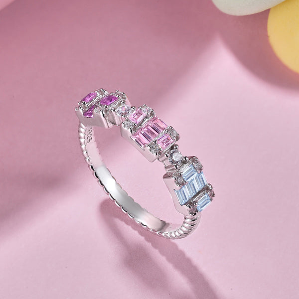 [Clover Jewelrys]Anillo de fiesta único con corte esmeralda y coloridos cristales