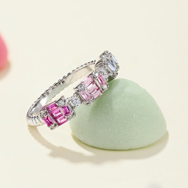 [Clover Jewelrys]Anillo de fiesta único con corte esmeralda y coloridos cristales