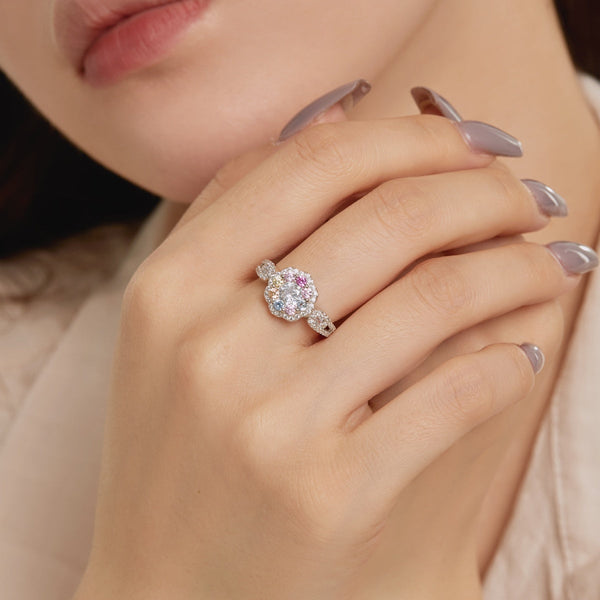 [Clover Jewelrys]Anillo de Boda Delgado con Forma de Flor y Corte Redondo de Colores