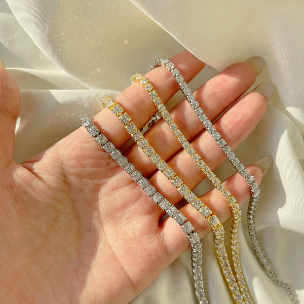 [Clover Joyas] Pulsera de tenis con corte de princesa radiante y brillante