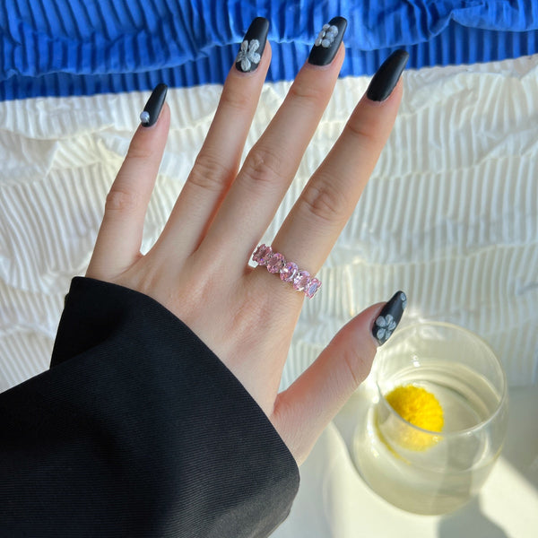 [Clover Jewelrys]Anillo de tenis delicado con talla cojín alargada