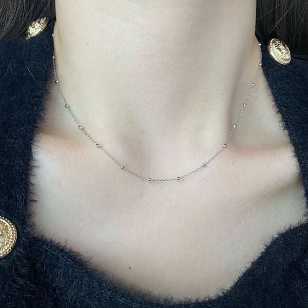 [Clover Jewelrys]Cadena de clavícula con cuentas pequeñas, Collar sencillo