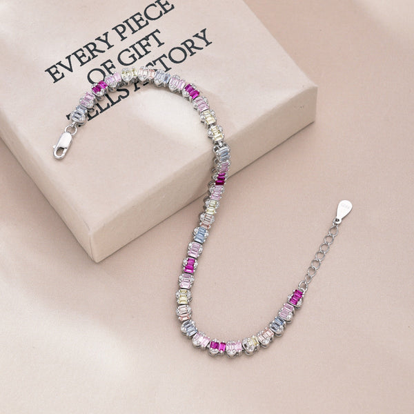 [Clover Jewelrys]Delicada pulsera de fiesta con corte esmeralda y colorida