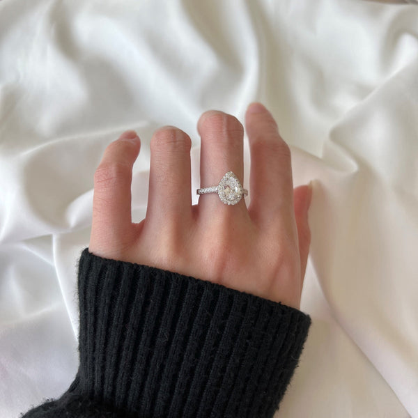 [CloverJewelrys]Anillo de boda lujoso y resplandeciente en forma de gota de agua de 1,0 quilates