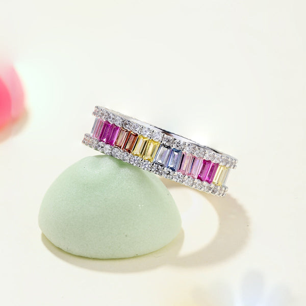 [Clover Jewelrys]Anillo diario delicado con talla esmeralda calidoscópica