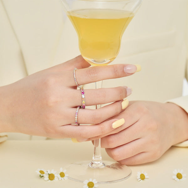 [Clover Jewelrys]Anillo de tenis deslumbrante y brillante de corte redondo