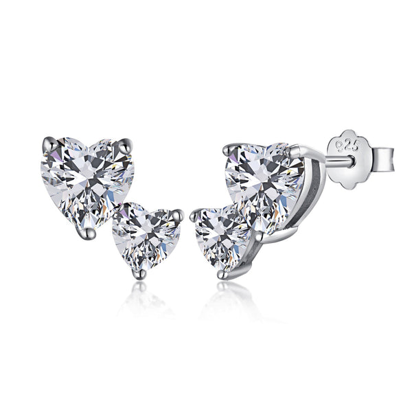 [Clover Jewelrys]Pendientes Clásicos Estilo Princesa Doble Corazón