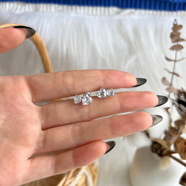 [Clover Jewelrys]Pendientes Clásicos Estilo Princesa Doble Corazón