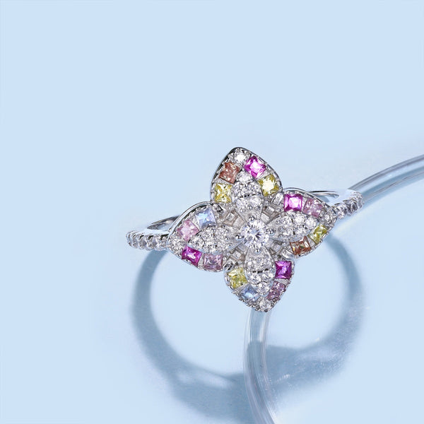 [Clover Jewelrys]Anillo de Banquete Lujoso con Forma de Flor Colorida