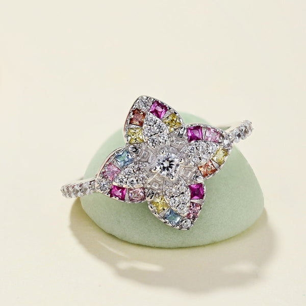 [Clover Jewelrys]Anillo de Banquete Lujoso con Forma de Flor Colorida