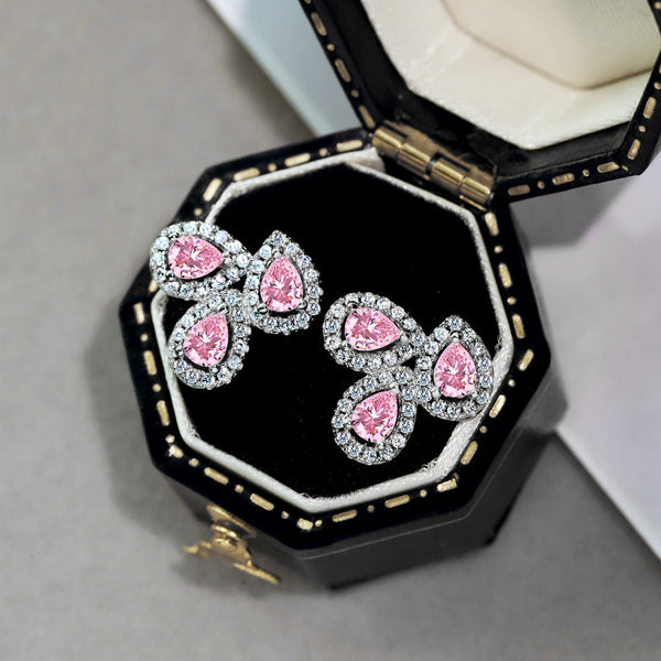 [Clover Jewelrys]Pendientes en forma de flor adornada con corte de pera para amantes