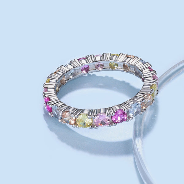 [Clover Jewelrys]Anillo de tenis deslumbrante y brillante de corte redondo