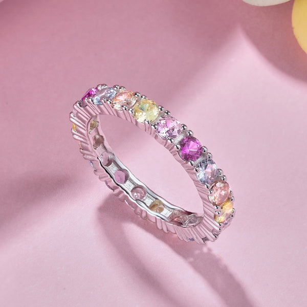 [Clover Jewelrys]Anillo de tenis deslumbrante y brillante de corte redondo