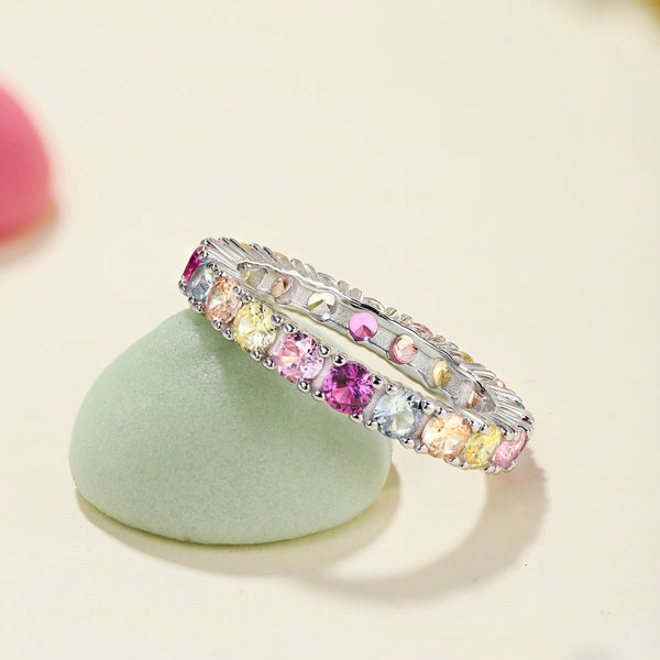 [Clover Jewelrys]Anillo de tenis deslumbrante y brillante de corte redondo
