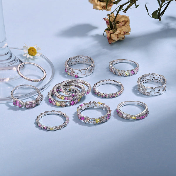 [Clover Jewelrys]Anillo de tenis deslumbrante y brillante de corte redondo