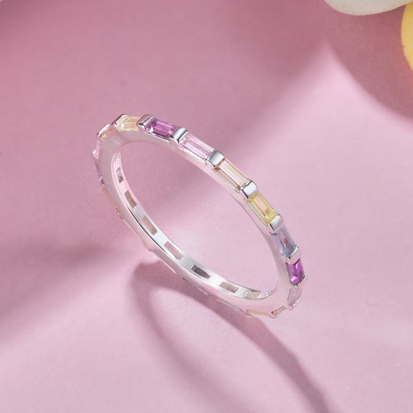 [Clover Joyas]Exquisito Anillo Diario Multicolores de Corte Esmeralda