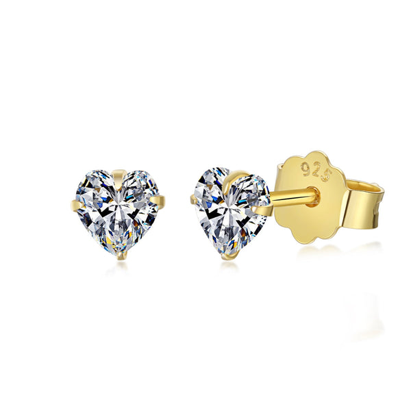 [Clover Joyas] Pendientes Sencillos con Forma de Corazón Brillante