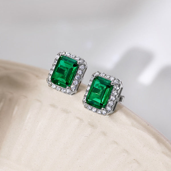 [Clover Jewelrys]Aretes de Banquete con Corte Esmeralda Lujosos y Delicados