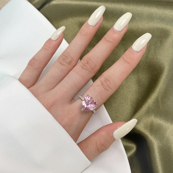 [Clover Jewelrys]Anillo de lujo de 6,0 quilates, brillante y romántico, con corte de corazón, para amantes