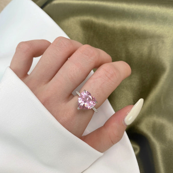 [Clover Jewelrys]Anillo de lujo de 6,0 quilates, brillante y romántico, con corte de corazón, para amantes